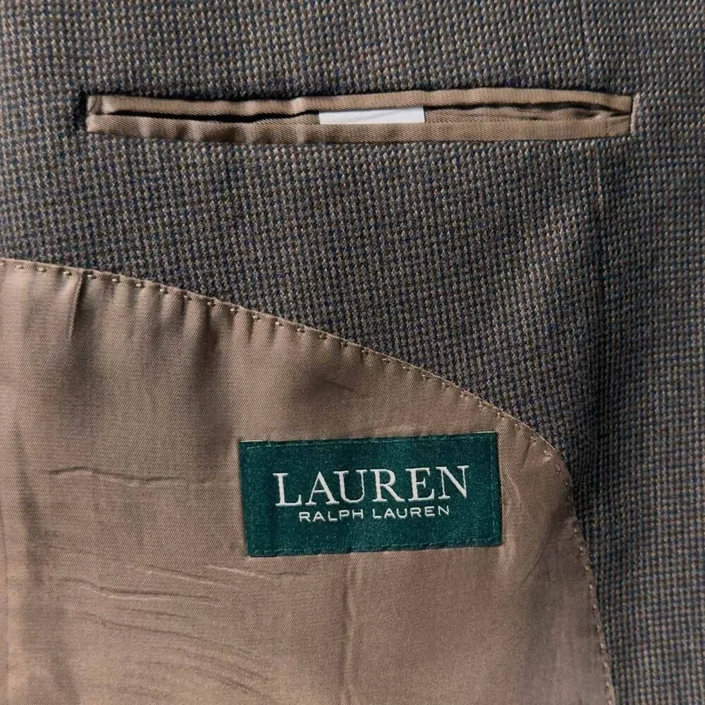 Ralph Lauren Mens Blazer 50R Brown Blue Check Stretch Sport Coat 2 Button Jacket